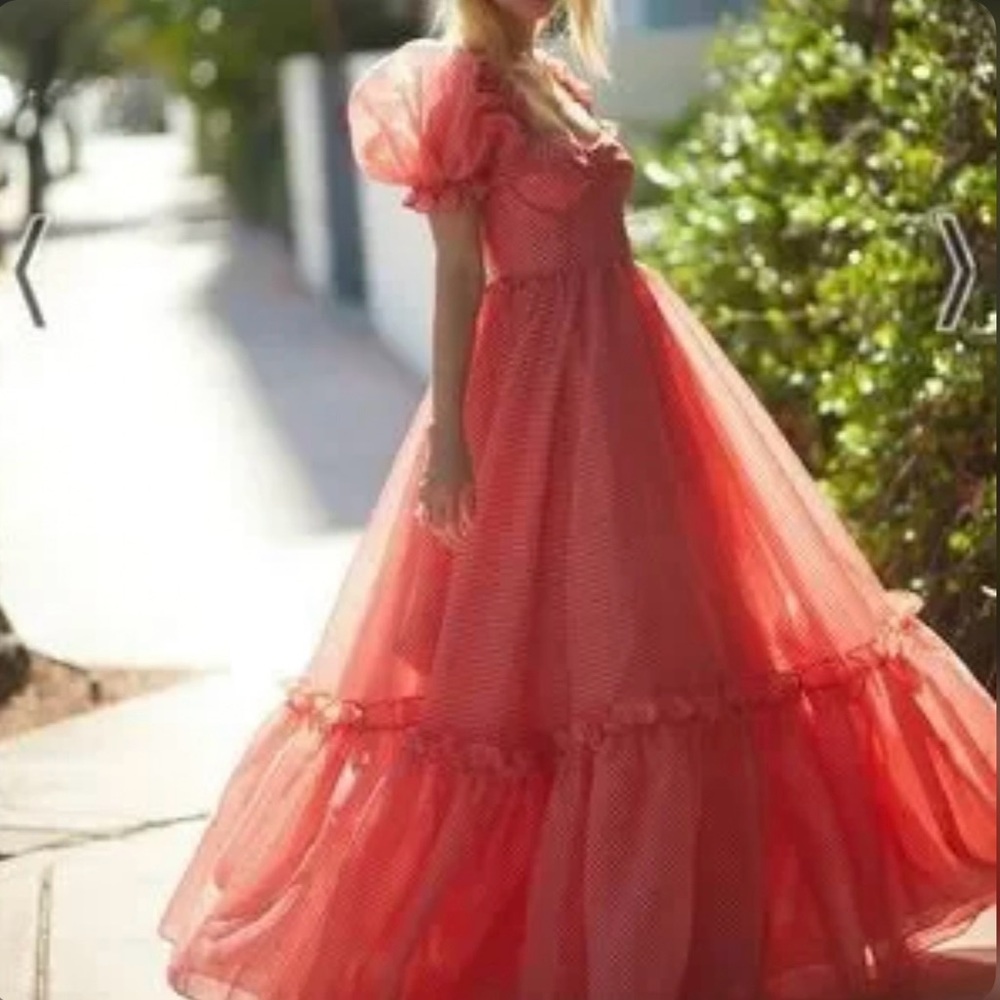 Selkie Red Gingham Puff Sleeve Ritz Gown - Picture 3 of 8